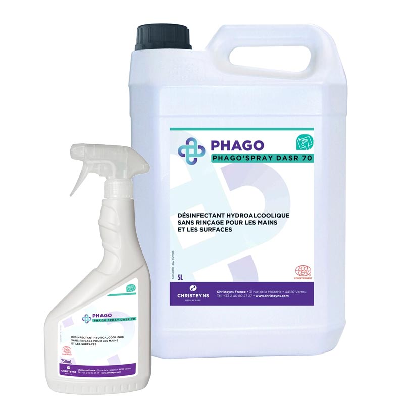 Désinfectant hydroalcoolique Phago'Spray DASR 70 - 750 ml et 5 L