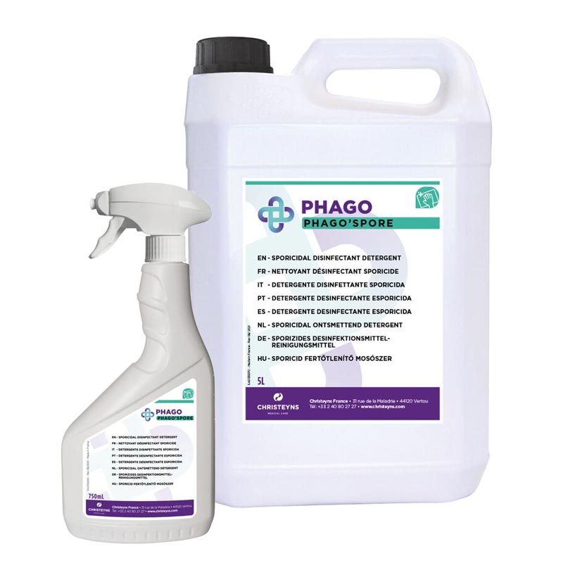 Nettoyant désinfectant sporicide sols surfaces Phago'Spore 750 ml & 5 L