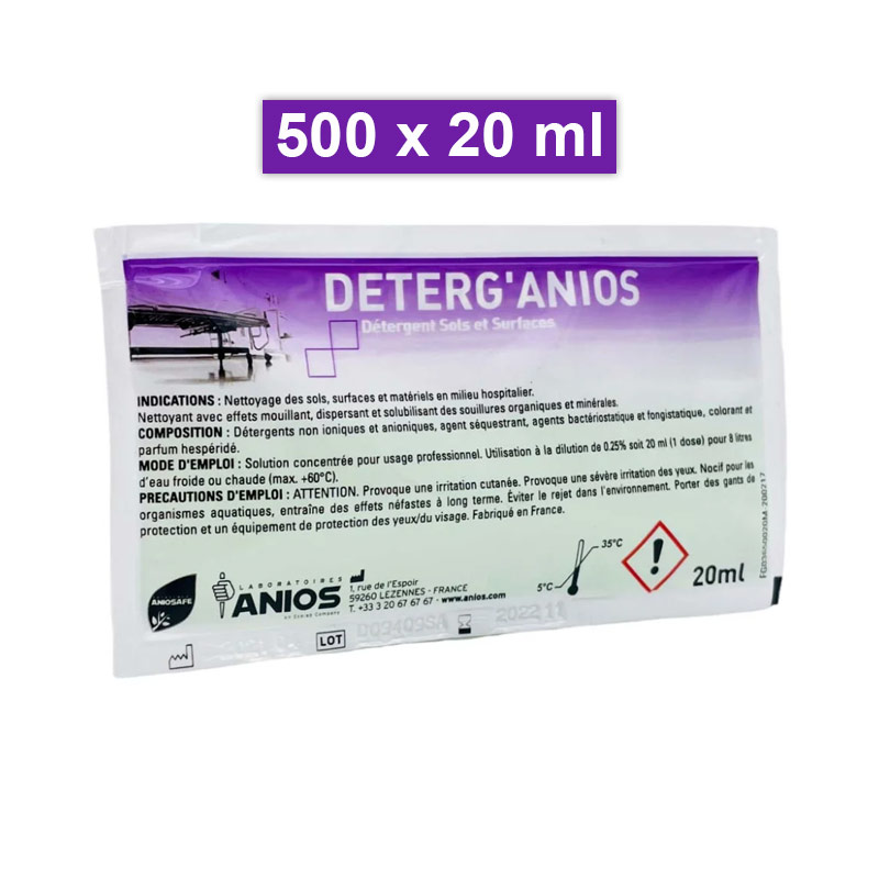 Détergent Sols Surfaces milieu hospitalier Deterg'Anios 500 x 20 ml