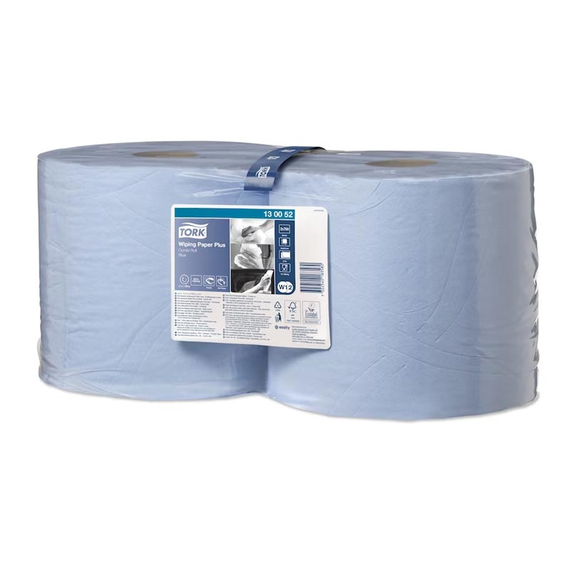 Papier d'essuyage Plus industriel bleu 2 plis TORK Plus x 2 bobines