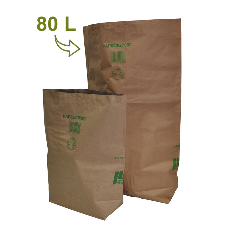 Sacs poubelles papier traité anti-humidité + gaine PE  80L x 25