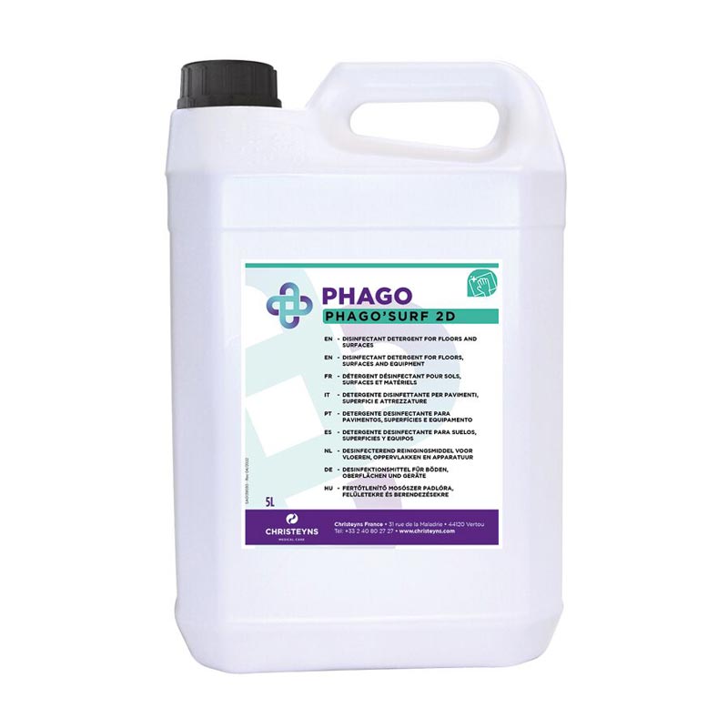 Détergent désinfectant sols surfaces concentré Phago'Surf 2D - bidon 5 L