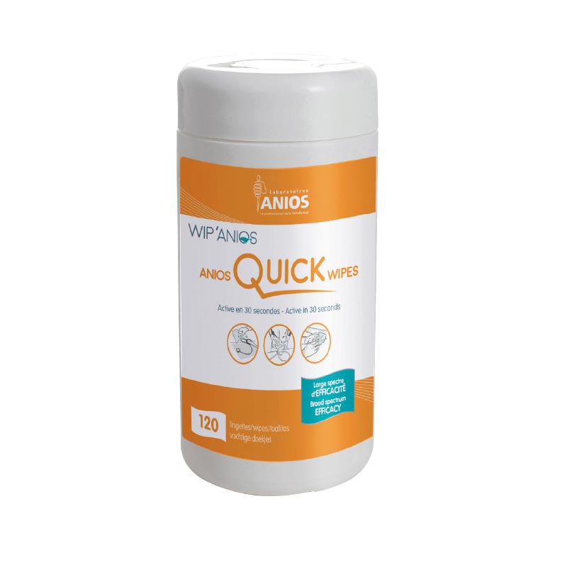 Lingettes désinfectantes ANIOS Quick Wipes en boite distributrice